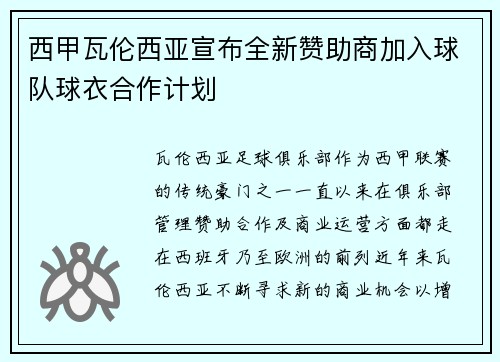 西甲瓦伦西亚宣布全新赞助商加入球队球衣合作计划